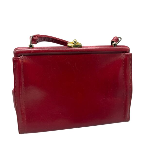 Vintage Rolfs Leather Top Handle Bag Women's Cherry Red Retro Classic - Picture 6 of 13